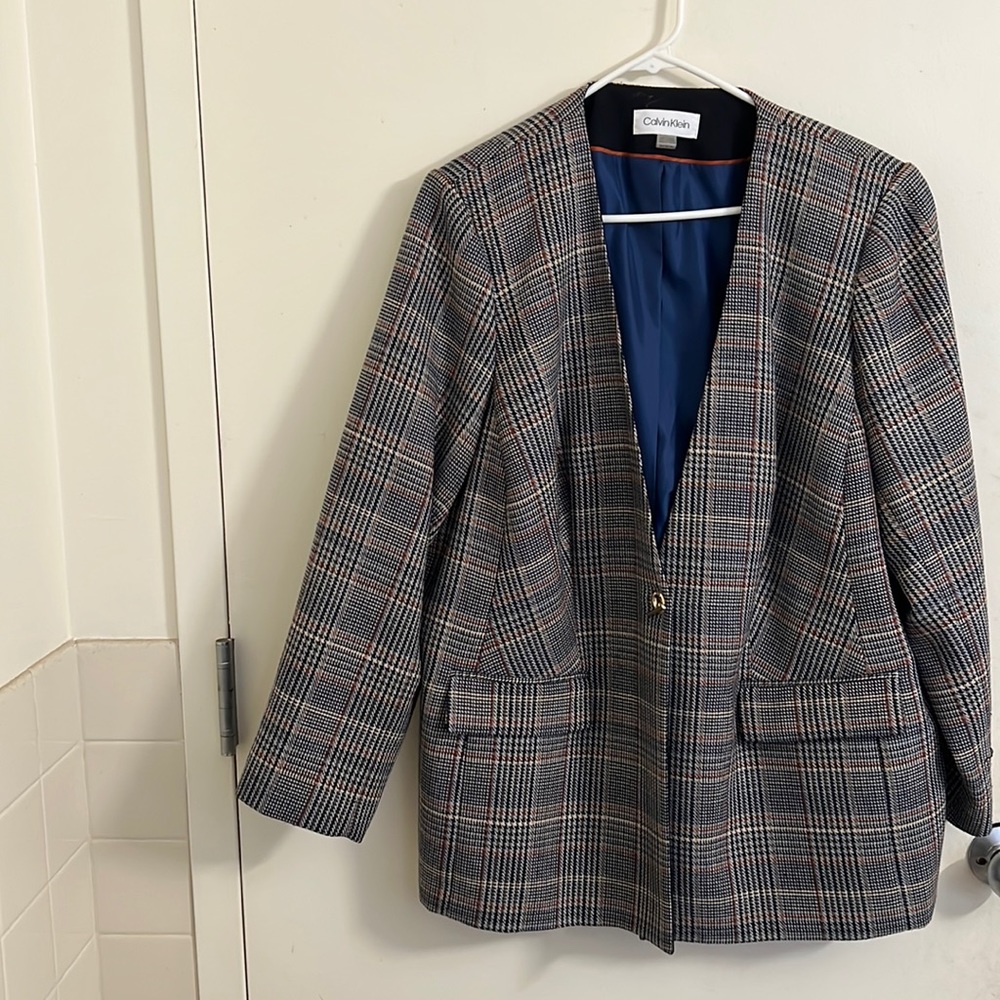 Calvin Klein Plus Size Plaid Blazer and Skirt Set